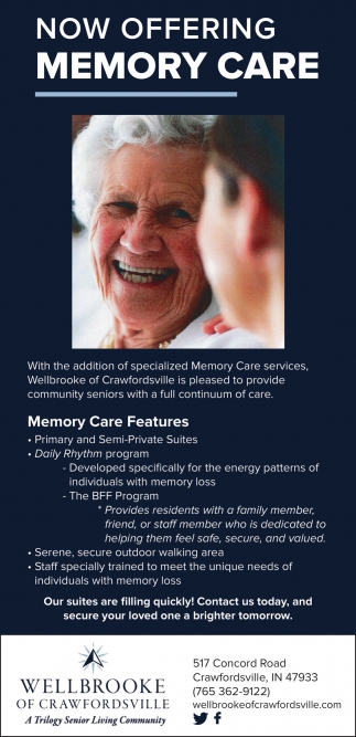 Now Offering Memory Care, Wellbrooke of Crawfordsville, Crawfordsville, IN